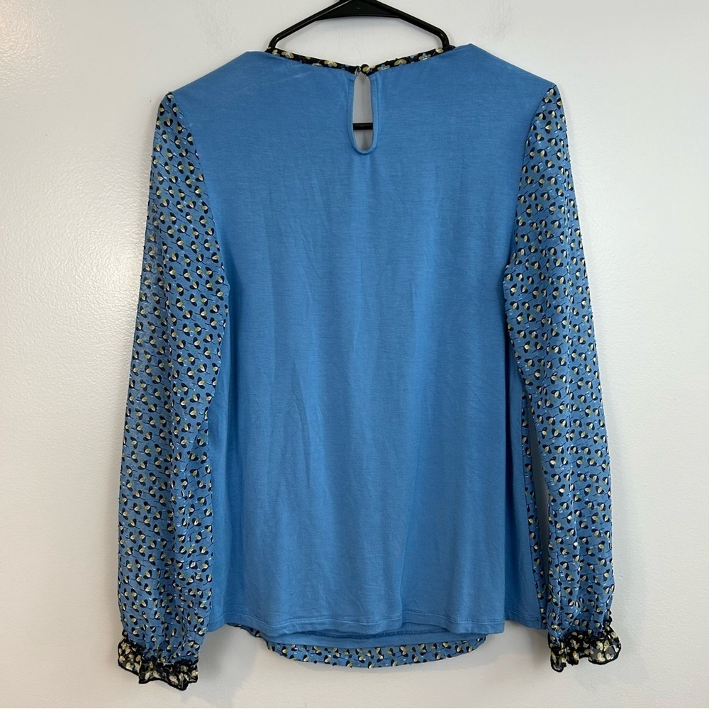 Boden Blue Floral Long sleeve Chiffon Ruffle Blouse Size 2 - Picture 8 of 13